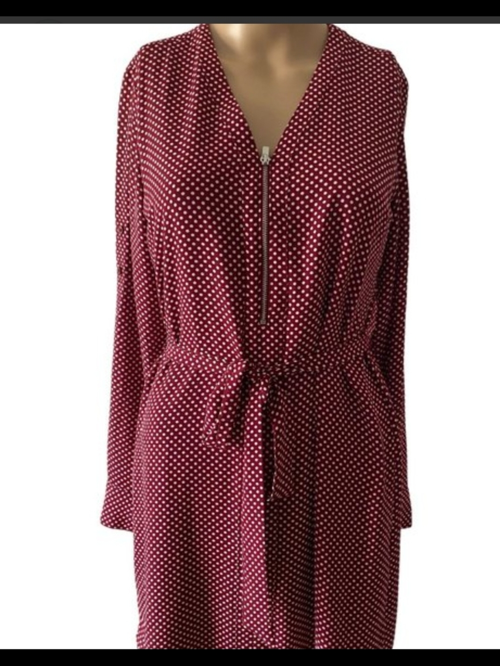 Express Burgundy Polka Dot Zip Front Dress